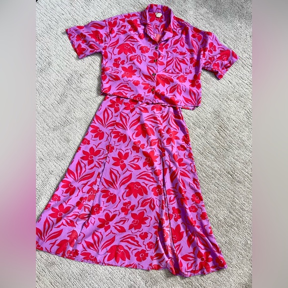 Billabong Peachy Keen Matching Pink Hawaiian Floral Skirt Set - Picture 4 of 16